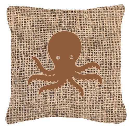Octopus Burlap and Brown Decorative Fabric Pillow - 14 x 14 in.