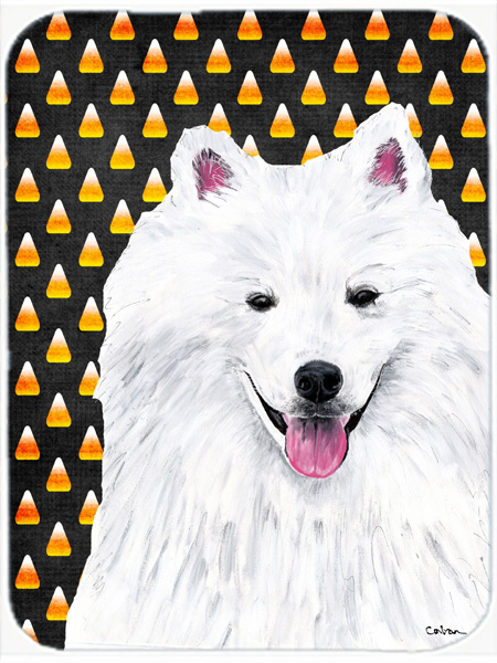 American Eskimo Candy Corn Halloween Portrait Glass Cutting Board - Large