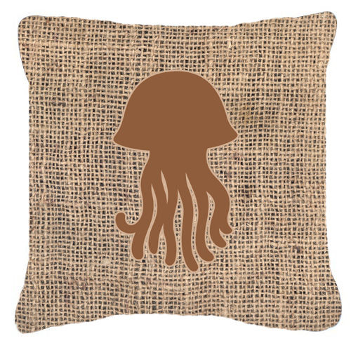 Jellyfish Burlap and Brown Decorative Fabric Pillow - 14 x 14 in.