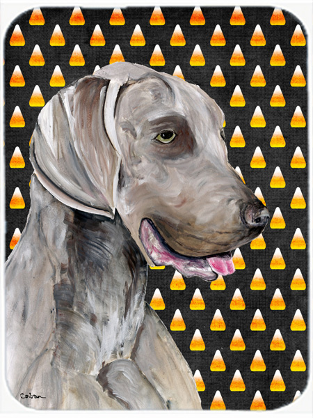 Weimaraner Candy Corn Halloween Portrait Glass Cutting Board - Large