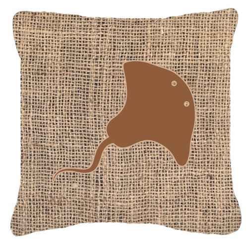 Stingray Burlap and Brown Decorative Fabric Pillow - 14 x 14 in.