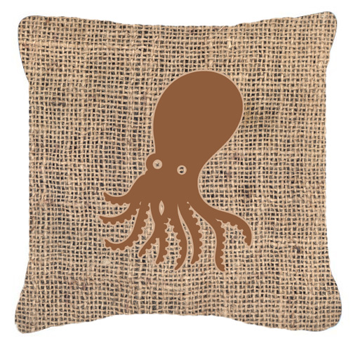 Octopus Burlap and Brown Decorative Fabric Pillow - 14 x 14 in.