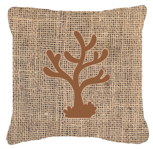 Coral Burlap and Brown Decorative Fabric Pillow - 14 x 14 in.