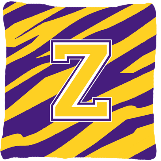 Monogram - Tiger Stripe - Purple Gold Decorative Fabric Pillow - 14 x 14 in.- Initial Z