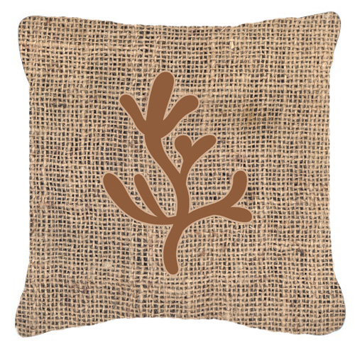 Coral Burlap and Brown Decorative Fabric Pillow - 14 x 14 in.