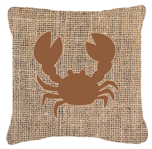 Crab Burlap and Brown Decorative Fabric Pillow - 14 x 14 in.
