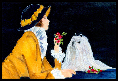 Lady with her Maltese Doormat