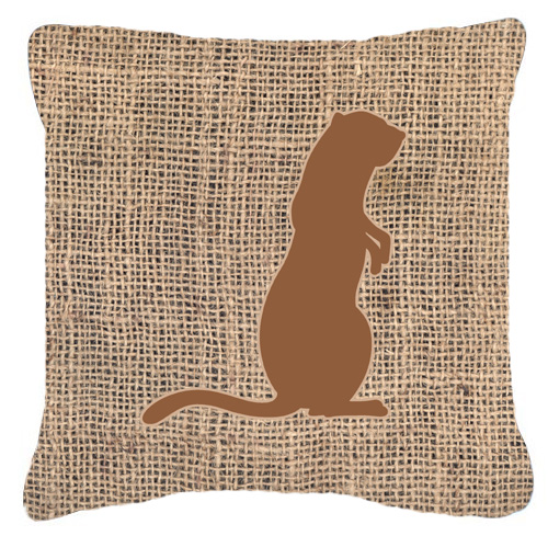 Meerkat Burlap and Brown Decorative Fabric Pillow - 14 x 14 in.