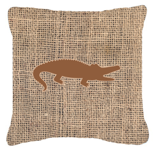 Alligator Burlap and Brown Decorative Fabric Pillow - 14 x 14 in.