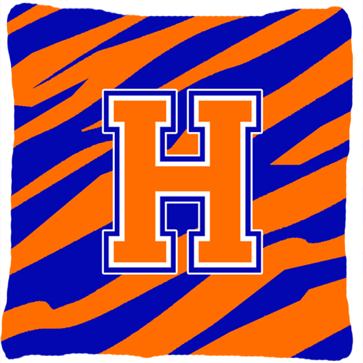 Monogram Initial H Tiger Stripe - Blue Orange Decorative Fabric Pillow - 14 x 14 in.
