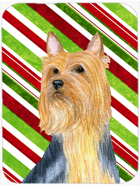 Silky Terrier Candy Cane Holiday Christmas Glass Cutting Board - Large