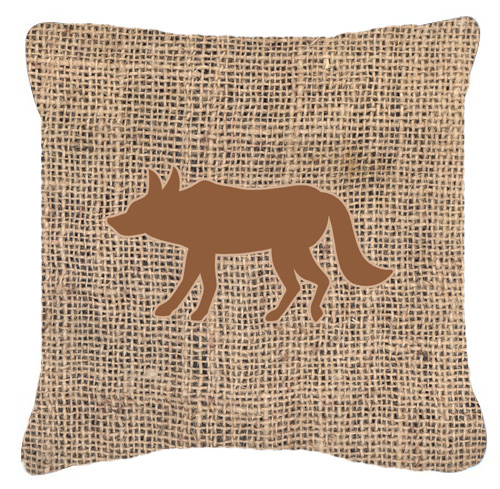 Wolf Burlap and Brown Decorative Fabric Pillow - 14 x 14 in.