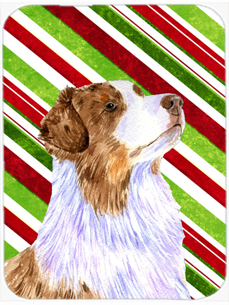 Australian Shepherd Candy Cane Holiday Christmas Glass Cutting Board - Large