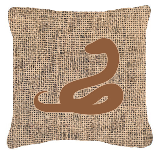 Snake Burlap and Brown Decorative Fabric Pillow - 14 x 14 in.