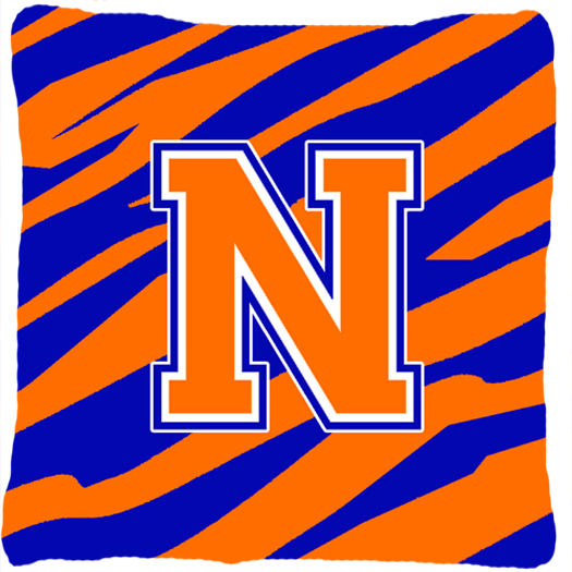 Monogram Initial N Tiger Stripe - Blue Orange Decorative Fabric Pillow