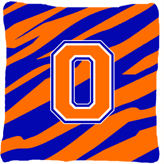 Monogram Initial O Tiger Stripe - Blue Orange Decorative Fabric Pillow