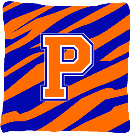 Monogram Initial P Tiger Stripe - Blue Orange Decorative Fabric Pillow