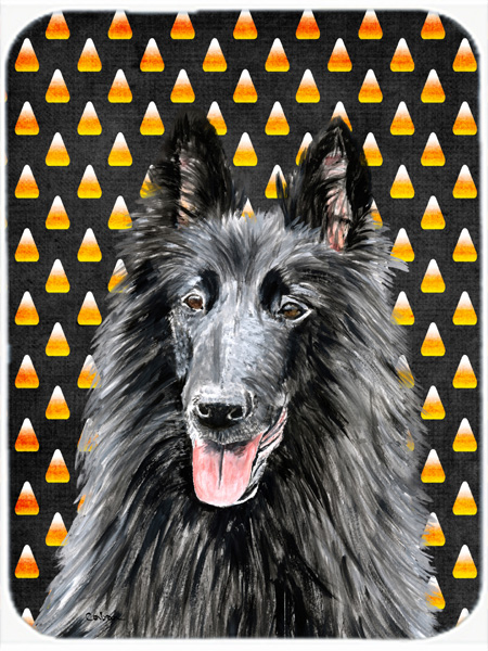 Belgian Sheepdog Candy Corn Halloween Portrait Glass Cutting Board - Large