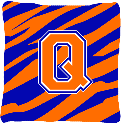 Monogram Initial Q Tiger Stripe - Blue Orange Decorative Fabric Pillow