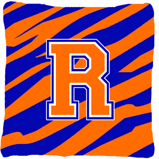 Picture of Carolines Treasures CJ1023-RPW1414 Monogram Initial R Tiger Stripe - Blue Orange Decorative Fabric Pillow