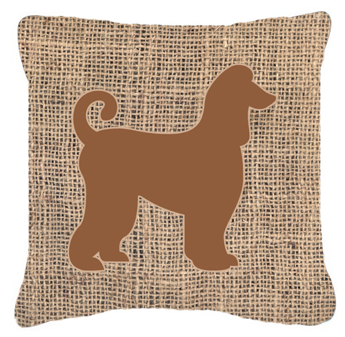 Afghan Hound Burlap & Brown Decorative Fabric Pillow - 14 x 3 x 14 in.