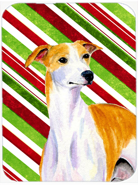 Whippet Candy Cane Holiday Christmas Glass Cutting Board - Large