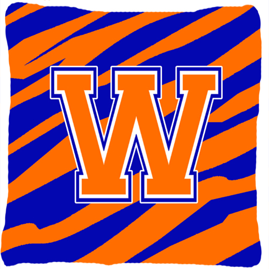 Monogram Initial W Tiger Stripe - Blue Orange Decorative Fabric Pillow