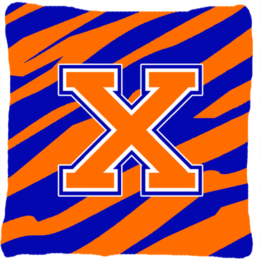 Monogram Initial x Tiger Stripe - Blue Orange Decorative Fabric Pillow