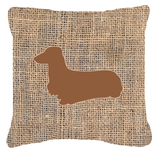 Dachshund Burlap & Brown Decorative Fabric Pillow
