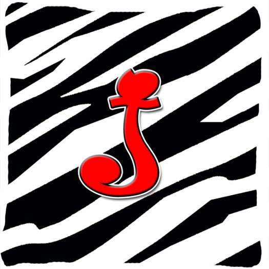 Monogram Initial J Zebra Red Decorative Fabric Pillow