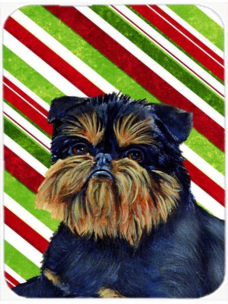 Brussels Griffon Candy Cane Holiday Christmas Glass Cutting Board - Large