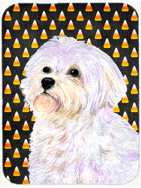 Maltese Candy Corn Halloween Portrait Glass Cutting Board - Large