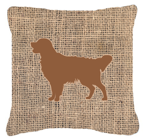 Golden Retriever Burlap & Brown Decorative Fabric Pillow