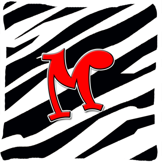 Picture of Carolines Treasures CJ1024-MPW1414 Monogram Initial M Zebra Red Decorative Fabric Pillow