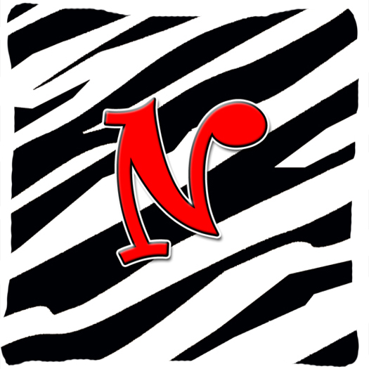 Monogram Initial N Zebra Red Decorative Fabric Pillow