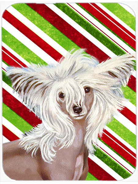 Chinese Crested Candy Cane Holiday Christmas Glass Cutting Board - Large