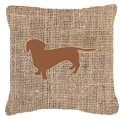 BB1088-BL-BN-PW1414 Dachshund Burlap & Brown Decorative Fabric Pillow