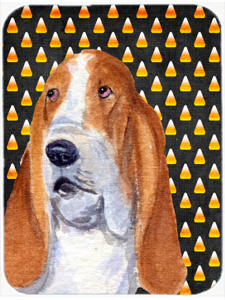 Basset Hound Candy Corn Halloween Portrait Glass Cutting Board - Large