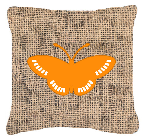 Butterfly Burlap & Orange Decorative Fabric Pillow