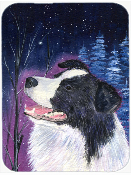 Starry Night Border Collie Glass Cutting Board - Large