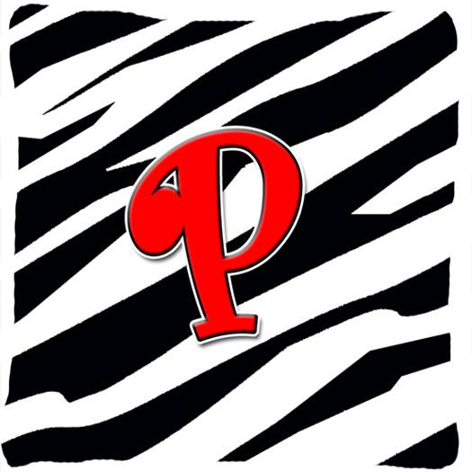 Monogram Initial P Zebra Red Decorative Fabric Pillow