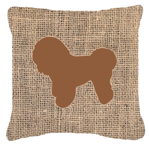BB1107-BL-BN-PW1414 Bichon Frise Burlap & Brown Decorative Fabric Pillow