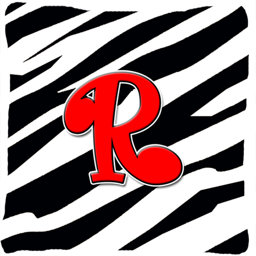 Monogram Initial R Zebra Red Decorative Fabric Pillow