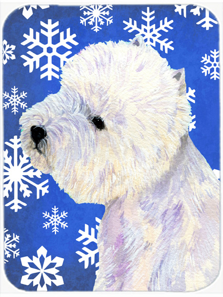 Westie Winter Snowflakes Holiday Glass Cutting Board - Large