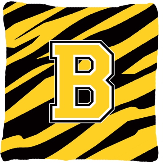Picture of Carolines Treasures CJ1026-BPW1414 Monogram Initial B Tiger Stripe - Black Gold Decorative Fabric Pillow