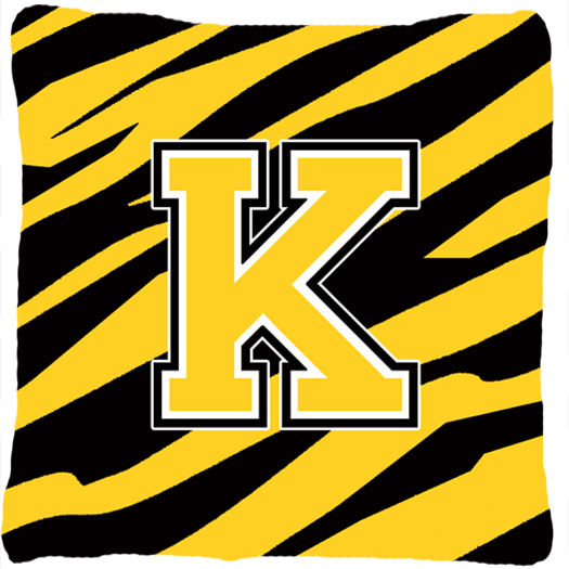 Monogram Initial K Tiger Stripe - Black Gold Decorative Fabric Pillow