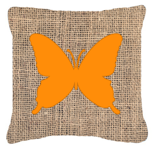 Butterfly Burlap and Orange Decorative Fabric Pillow - 14 x 14 in.