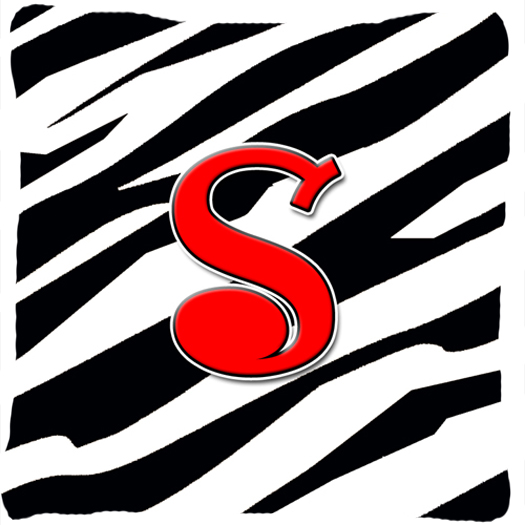 14 x 14 in. Monogram Initial S Zebra Red Decorative Fabric Pillow