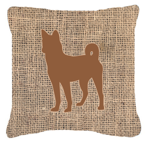 Basenji Burlap and Brown Decorative Fabric Pillow - 14 x 14 in.