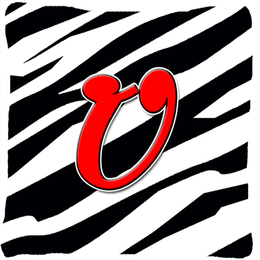 Monogram Initial U Zebra Red Decorative Fabric Pillow - 14 x 14 in.